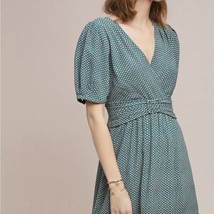 Maeve Teal and White Patterned Midi Dress